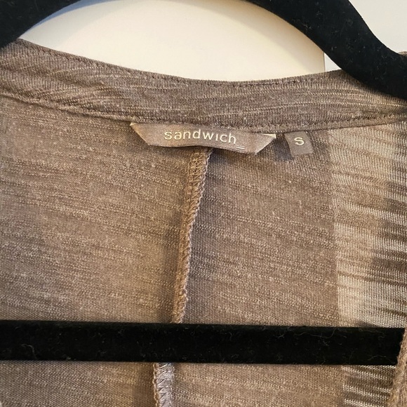 Sandwich, V-Neck Button Down Blouse, Tie Back, Taupe Beige, Size Small, EUC - Picture 5 of 5